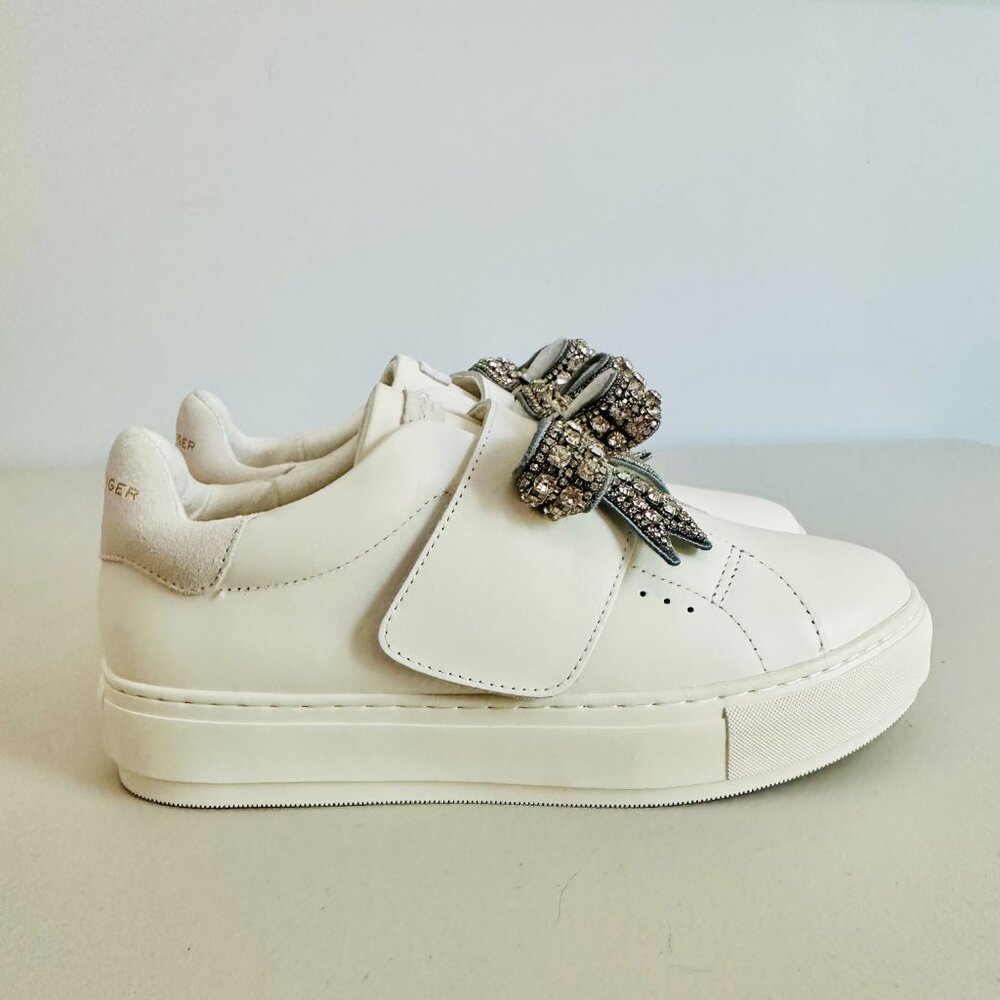 NEW IN BOX KURT GEIGER LANEY BOW EMBELLISHED WHITE LEATHER SNEAKER SZ 7/37 - Picture 3 of 9